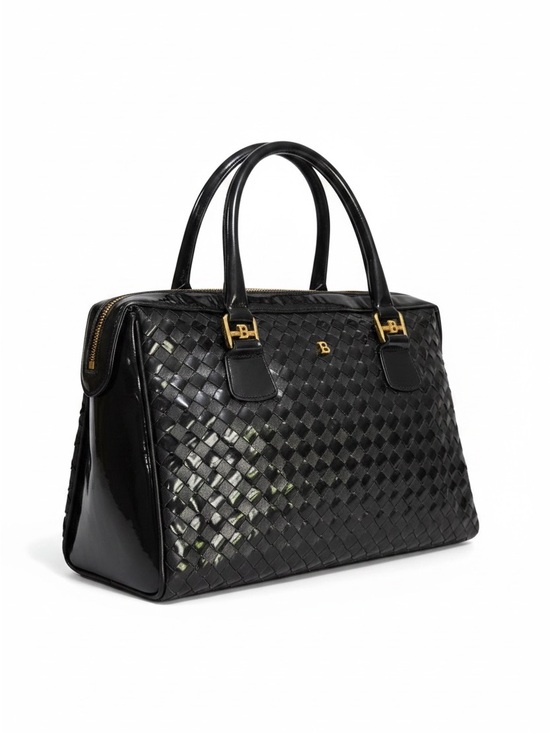Bally Handbags - Vintage Bally Black Woven Leather Satchel Bag Gold Hardware Quiet Luxury Italy